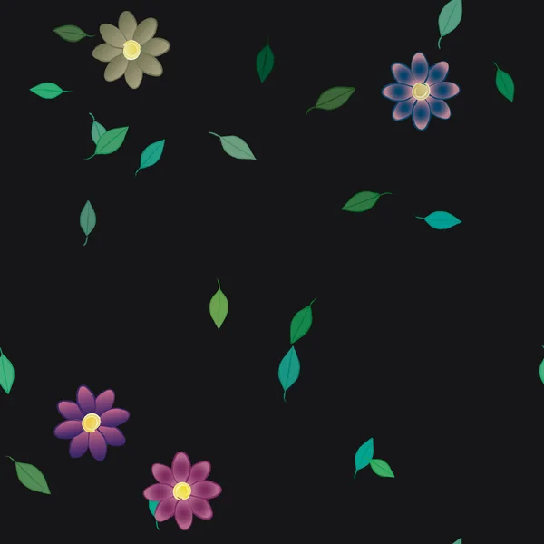 Composición Diseño Con Flores Simples Hojas Verdes Ilustración Vectorial — Archivo Imágenes Vectoriales