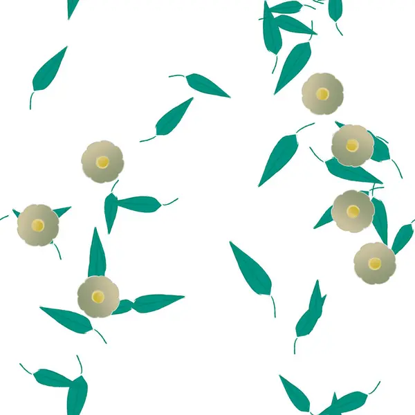 Ontwerp Compositie Met Eenvoudige Bloemen Groene Bladeren Vector Illustratie — Stockvector