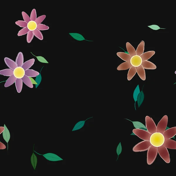 Flores Simples Con Hojas Verdes Composición Libre Ilustración Vectorial — Vector de stock