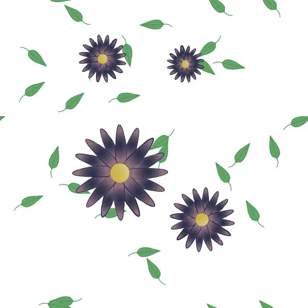 Flores Simples Con Hojas Verdes Composición Libre Ilustración Vectorial — Archivo Imágenes Vectoriales