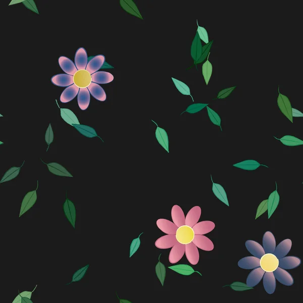 Fleurs Simples Avec Des Feuilles Vertes Composition Libre Illustration Vectorielle — Image vectorielle