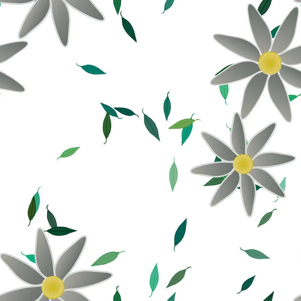 Simple Flowers Green Leaves Free Composition Vector Illustration — Stock Vector