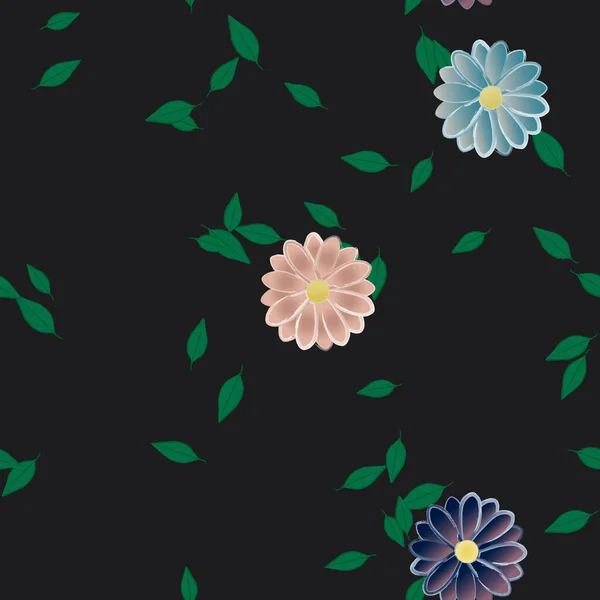 Flores Simples Con Hojas Verdes Composición Libre Ilustración Vectorial — Vector de stock