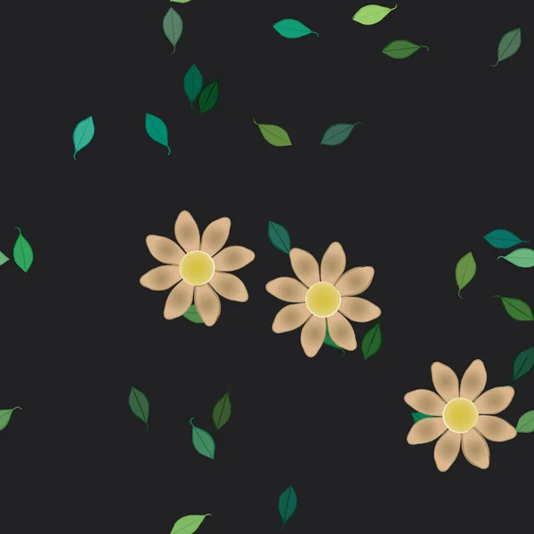 Flores Simples Con Hojas Verdes Composición Libre Ilustración Vectorial — Vector de stock