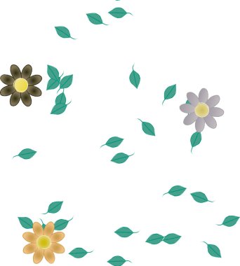 Basit çiçek ve yeşil yapraklı tasarım kompozisyonu, vektör illüstrasyonu