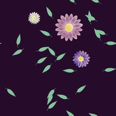 Basit çiçek ve yeşil yapraklı tasarım kompozisyonu, vektör illüstrasyonu