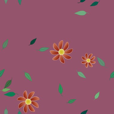 Basit çiçek ve yeşil yapraklı tasarım kompozisyonu, vektör illüstrasyonu