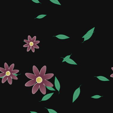 Basit çiçek ve yeşil yapraklı tasarım kompozisyonu, vektör illüstrasyonu