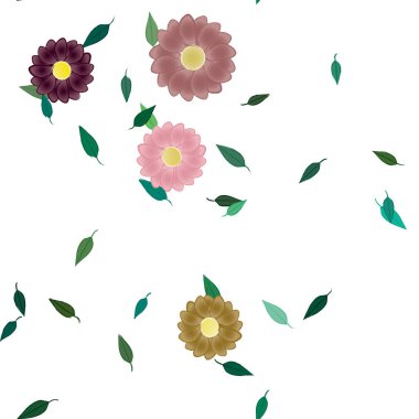 Basit çiçek ve yeşil yapraklı tasarım kompozisyonu, vektör illüstrasyonu