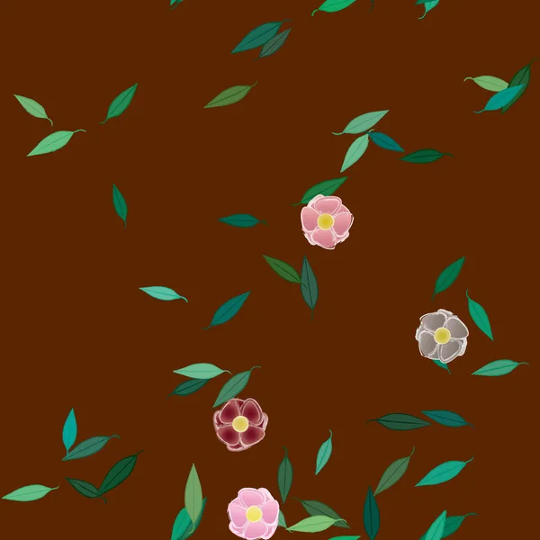 Composición Libre Con Flores Colores Simples Hojas Verdes Para Papel — Vector de stock