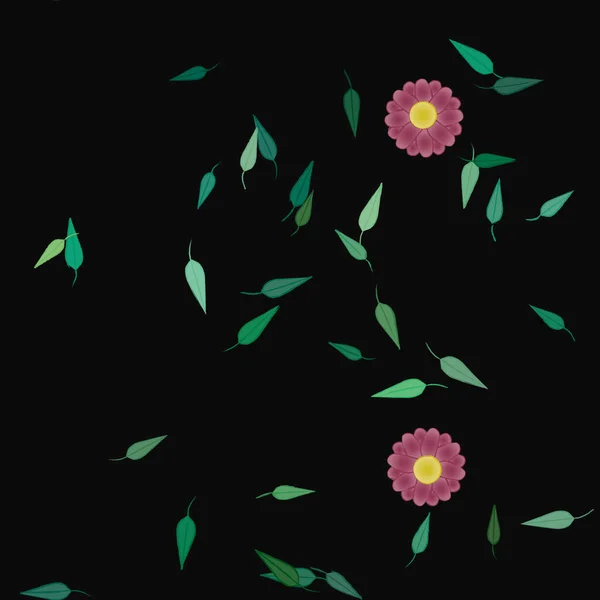 Composición Diseño Con Flores Simples Hojas Verdes Ilustración Vectorial — Archivo Imágenes Vectoriales