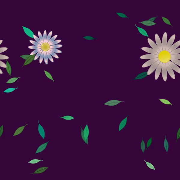 Flores Simples Con Hojas Verdes Composición Libre Ilustración Vectorial — Archivo Imágenes Vectoriales