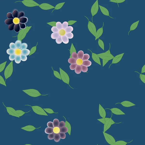 Fleurs Simples Avec Des Feuilles Vertes Composition Libre Illustration Vectorielle — Image vectorielle