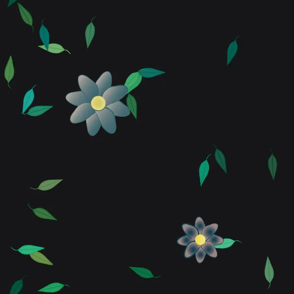 Flores Simples Con Hojas Verdes Composición Libre Ilustración Vectorial — Vector de stock