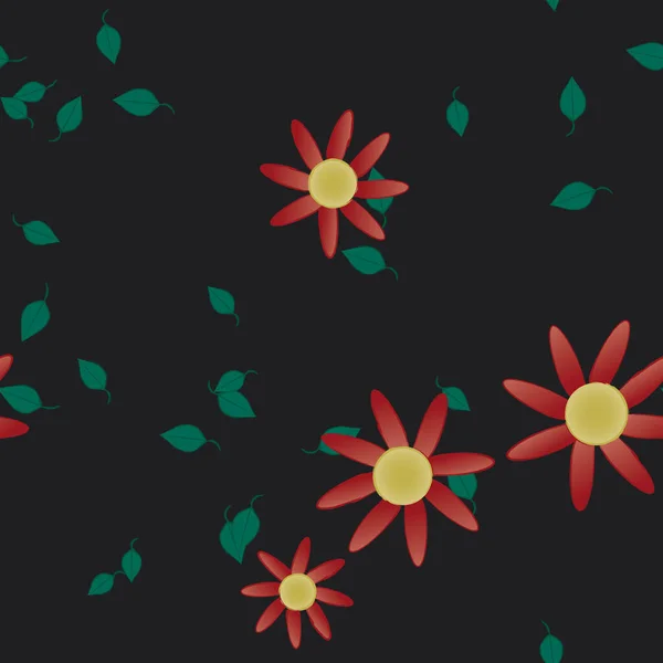 Composición Libre Con Flores Colores Simples Hojas Verdes Para Papel — Vector de stock