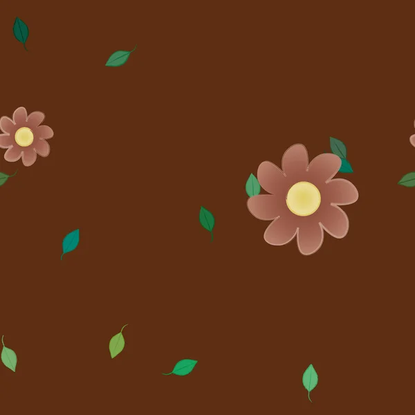 Flores Simples Con Hojas Verdes Composición Libre Ilustración Vectorial — Archivo Imágenes Vectoriales