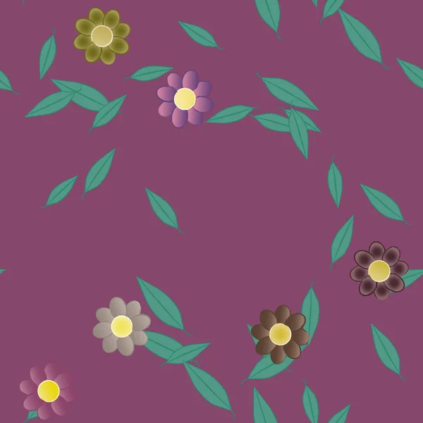 Composición Libre Con Flores Colores Simples Hojas Verdes Para Papel — Vector de stock