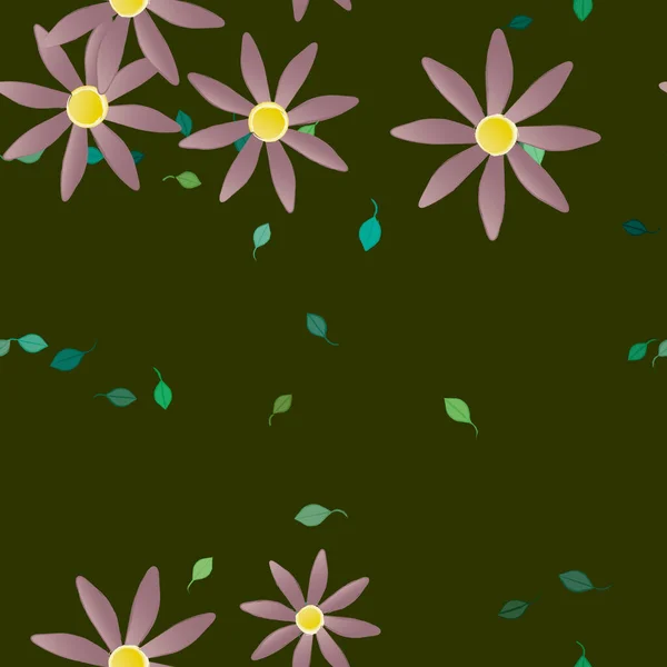 Flores Simples Con Hojas Verdes Composición Libre Ilustración Vectorial — Archivo Imágenes Vectoriales