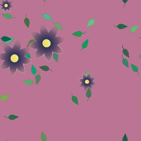 Composição Design Com Flores Simples Folhas Verdes Ilustração Vetorial — Vetor de Stock