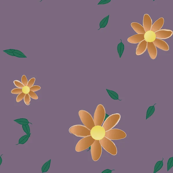 Flores Simples Con Hojas Verdes Composición Libre Ilustración Vectorial — Vector de stock