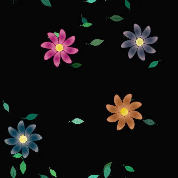 Composición Libre Con Flores Colores Simples Hojas Verdes Para Papel — Vector de stock