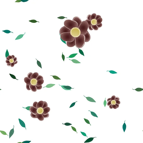 Composición Libre Con Flores Colores Simples Hojas Verdes Para Papel — Vector de stock