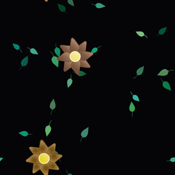 Composition Design Avec Fleurs Simples Feuilles Vertes Illustration Vectorielle — Image vectorielle