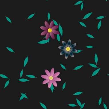 Serbest kompozisyonda yeşil yapraklı çiçekler, vektör illüstrasyonu