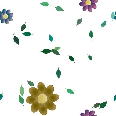 Serbest kompozisyonda yeşil yapraklı çiçekler, vektör illüstrasyonu