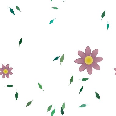 Basit çiçek ve yeşil yapraklı tasarım kompozisyonu, vektör illüstrasyonu