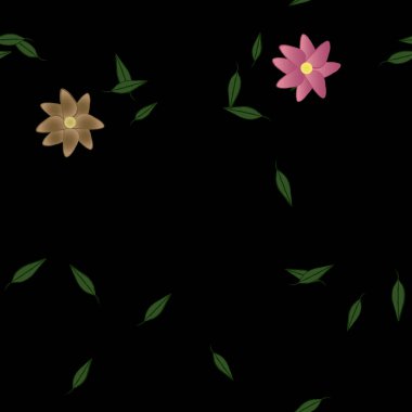 Serbest kompozisyonda yeşil yapraklı çiçekler, vektör illüstrasyonu