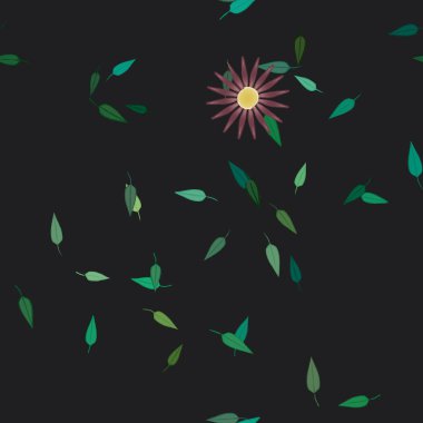 Serbest kompozisyonda yeşil yapraklı çiçekler, vektör illüstrasyonu