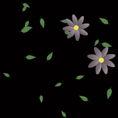 Basit çiçek ve yeşil yapraklı tasarım kompozisyonu, vektör illüstrasyonu