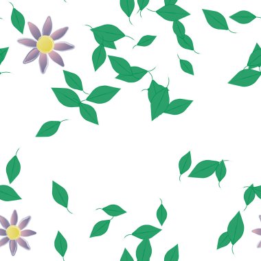 Serbest kompozisyonda yeşil yapraklı çiçekler, vektör illüstrasyonu