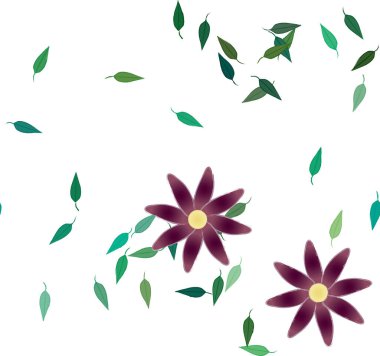 Serbest kompozisyonda yeşil yapraklı çiçekler, vektör illüstrasyonu