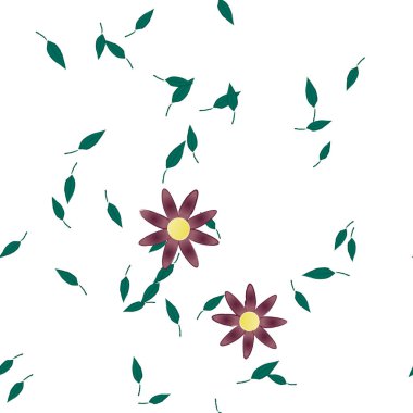 Serbest kompozisyonda yeşil yapraklı çiçekler, vektör illüstrasyonu