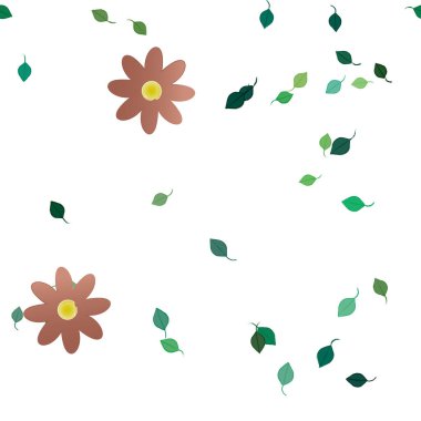 Basit çiçek ve yeşil yapraklı tasarım kompozisyonu, vektör illüstrasyonu