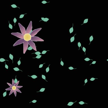 Basit çiçek ve yeşil yapraklı tasarım kompozisyonu, vektör illüstrasyonu