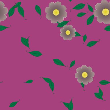 Serbest kompozisyonda yeşil yapraklı çiçekler, vektör illüstrasyonu