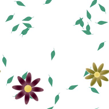 Serbest kompozisyonda yeşil yapraklı çiçekler, vektör illüstrasyonu