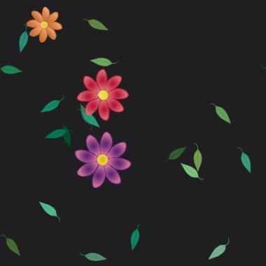 Basit çiçek ve yeşil yapraklı tasarım kompozisyonu, vektör illüstrasyonu