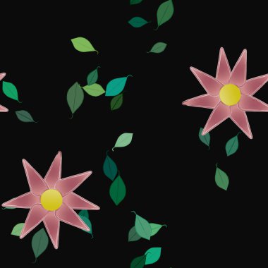 Serbest kompozisyonda yeşil yapraklı çiçekler, vektör illüstrasyonu