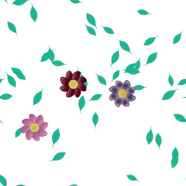 Basit çiçek ve yeşil yapraklı tasarım kompozisyonu, vektör illüstrasyonu