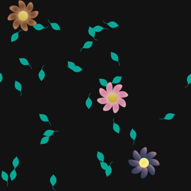 Serbest kompozisyonda yeşil yapraklı çiçekler, vektör illüstrasyonu