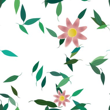 Basit çiçek ve yeşil yapraklı tasarım kompozisyonu, vektör illüstrasyonu