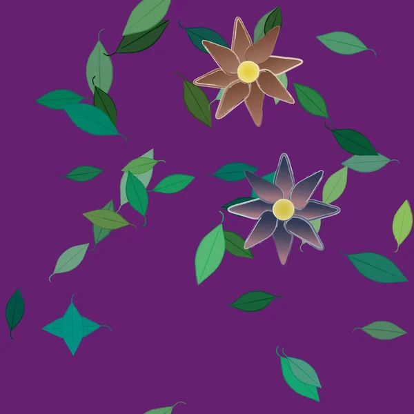 Hermosa Composición Con Flores Colores Simples Hojas Verdes Fondo Ilustración — Archivo Imágenes Vectoriales