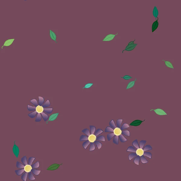 Fleurs Simples Avec Des Feuilles Vertes Composition Libre Illustration Vectorielle — Image vectorielle