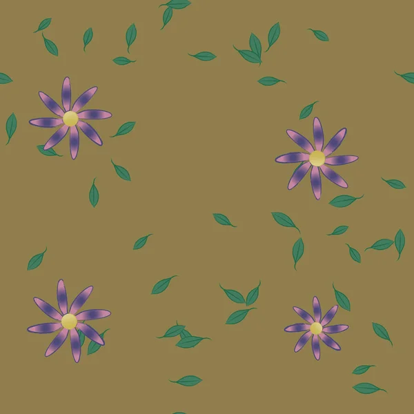 Flores Simples Con Hojas Verdes Composición Libre Ilustración Vectorial — Vector de stock