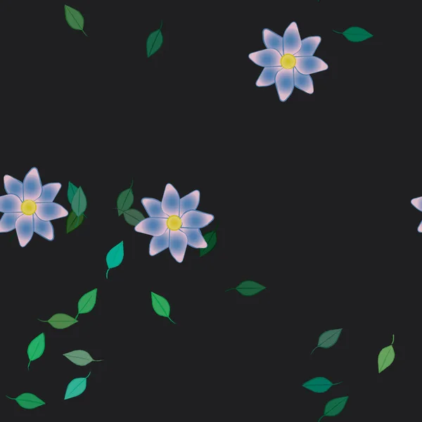 Composição Bonita Com Flores Coloridas Simples Folhas Verdes Fundo Ilustração —  Vetores de Stock