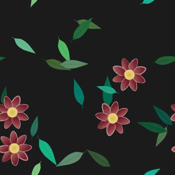 Hermosa Composición Con Flores Colores Simples Hojas Verdes Fondo Ilustración — Vector de stock